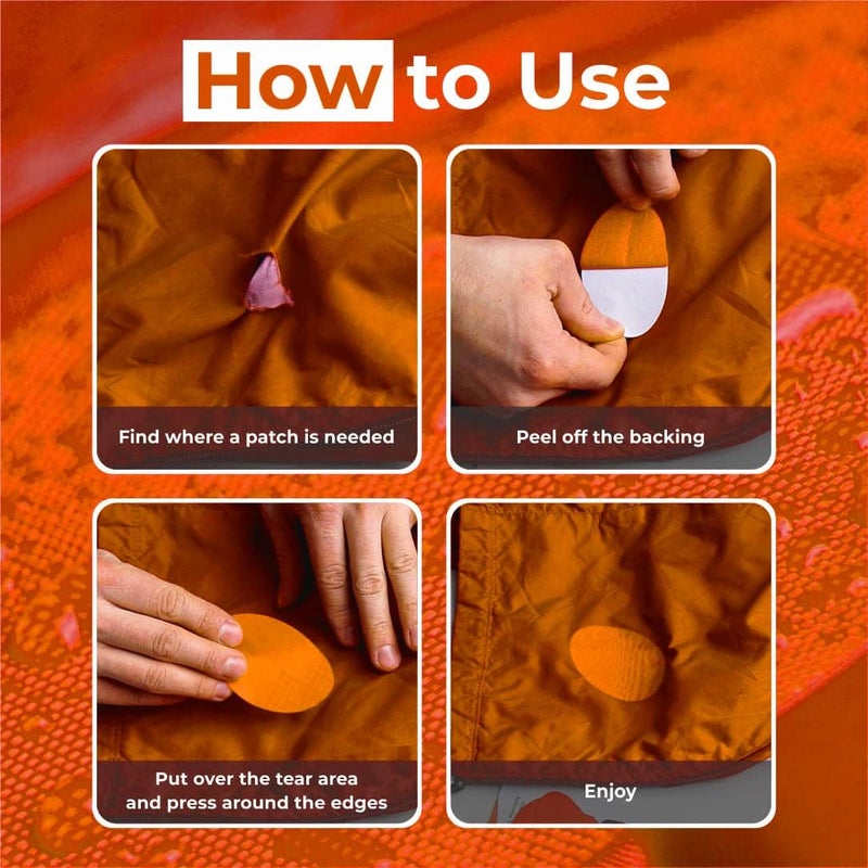 aZengear Repair Patches for Jackets, Tent, Shoe Toe, Air Mattress, Inflatables, PVC Gear - Waterproof, Self-Adhesive, Tear-Cold-Heat-Resistant, Down Puffer Coat (11 Pcs, Orange) - Image 2